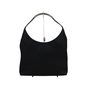 GUCCI One Shoulder Hobo Handbag Black Canvas Patent Leather Shoulder Bag